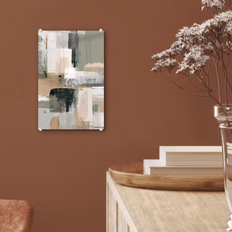 Glas schilderij - Penseelstreken - Abstract - Aardetinten — 6