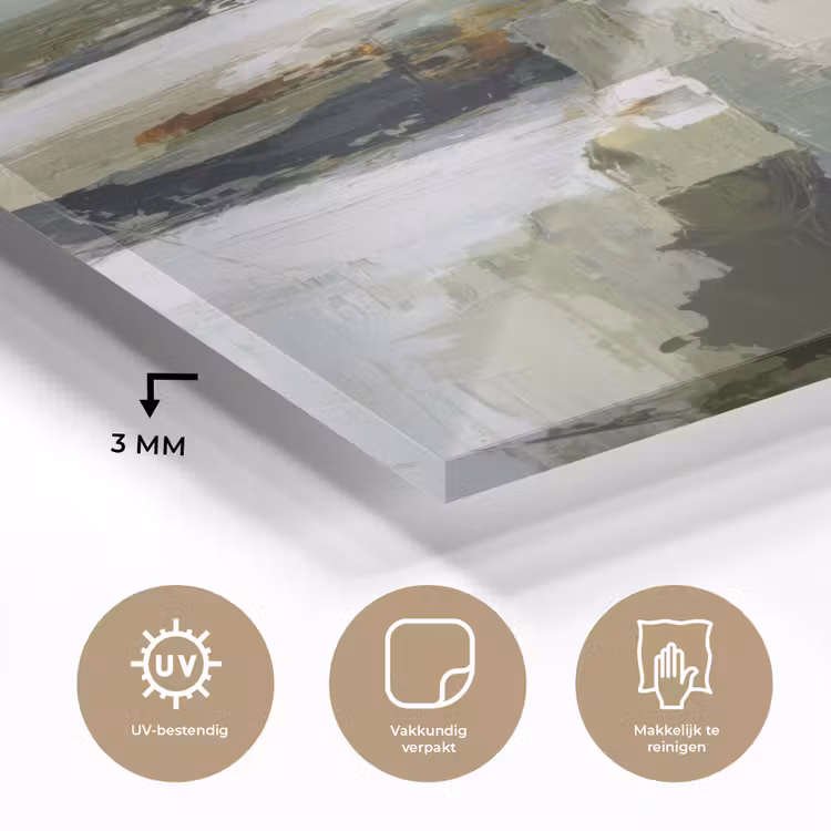 Glas schilderij - Penseelstreken - Groen - Abstract - Japandi — 3