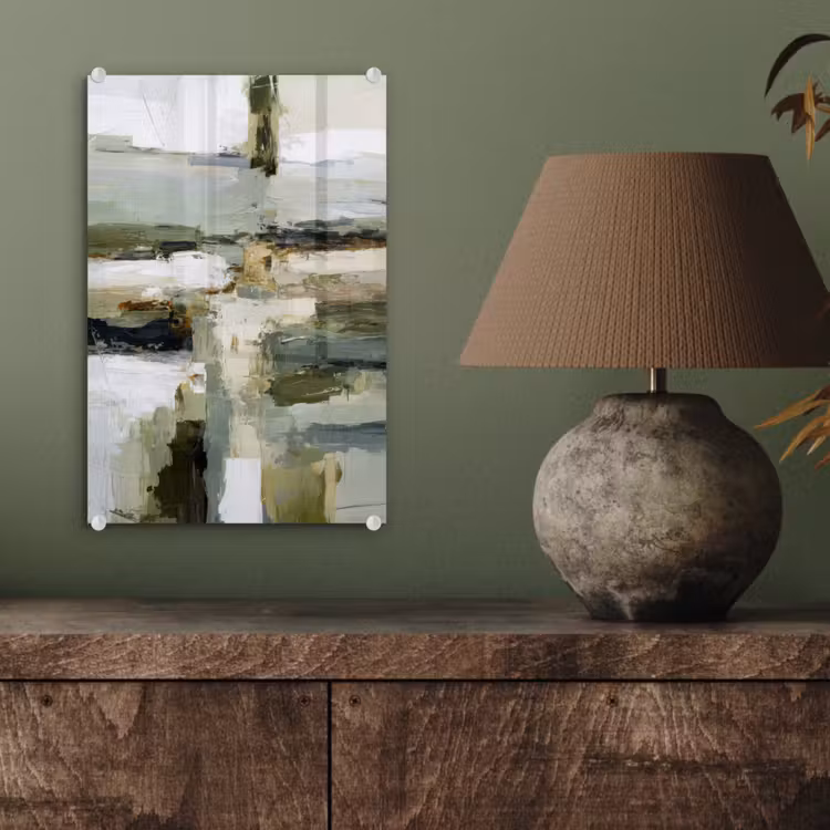 Glas schilderij - Penseelstreken - Groen - Abstract - Japandi — 4