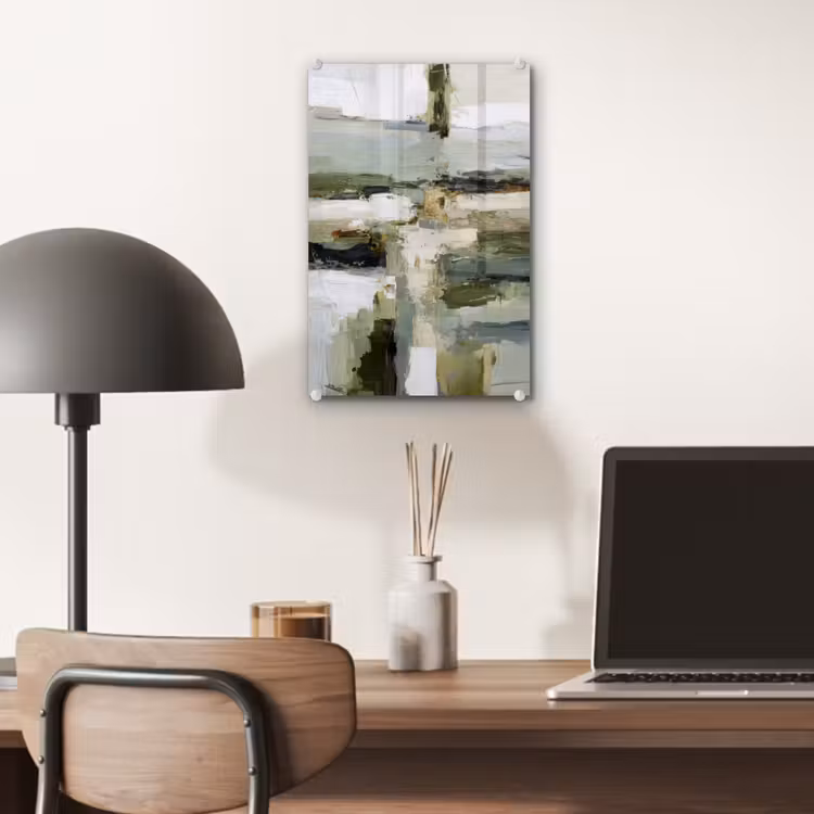 Glas schilderij - Penseelstreken - Groen - Abstract - Japandi — 7