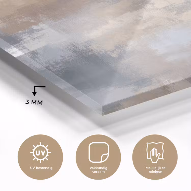 Glas schilderij - Penseelstreken - Schilderij - Beige — 3