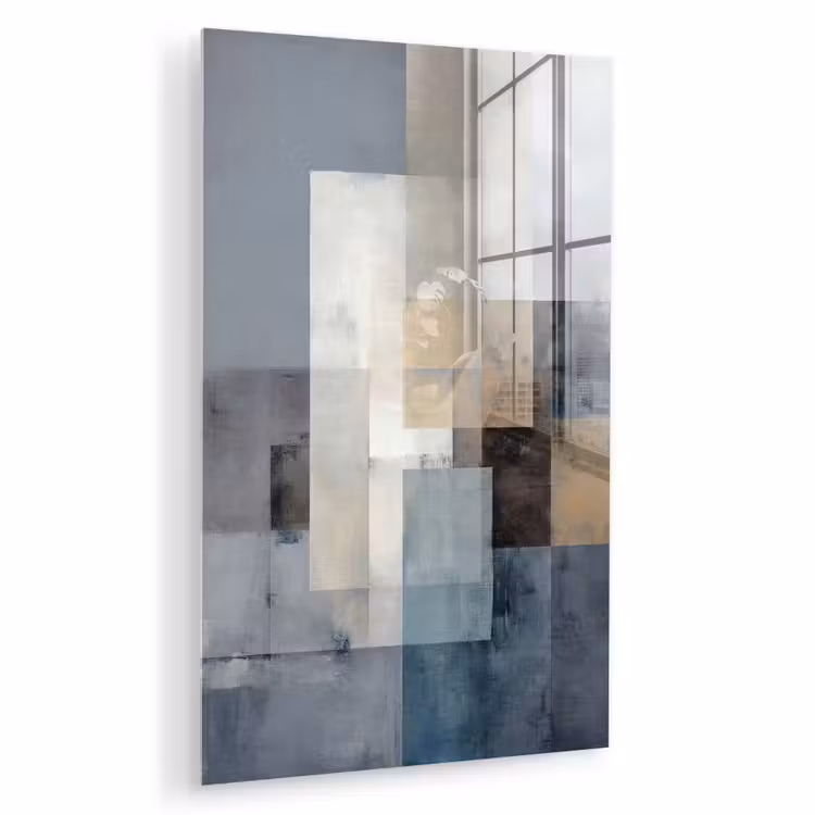 Glas schilderij - Rechthoeken - Abstract - Blauw — 1