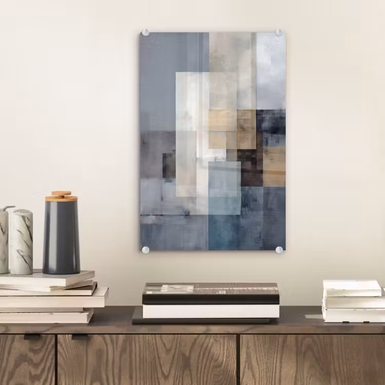 Glas schilderij - Rechthoeken - Abstract - Blauw — 2