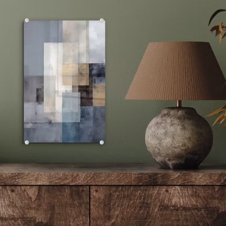 Glas schilderij - Rechthoeken - Abstract - Blauw — 4