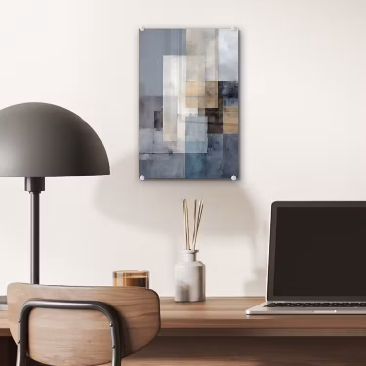 Glas schilderij - Rechthoeken - Abstract - Blauw — 7