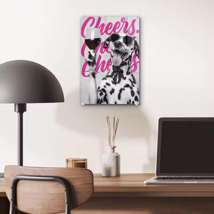 Glas schilderij - Cheers - Hond - Roze - Wijn — 7