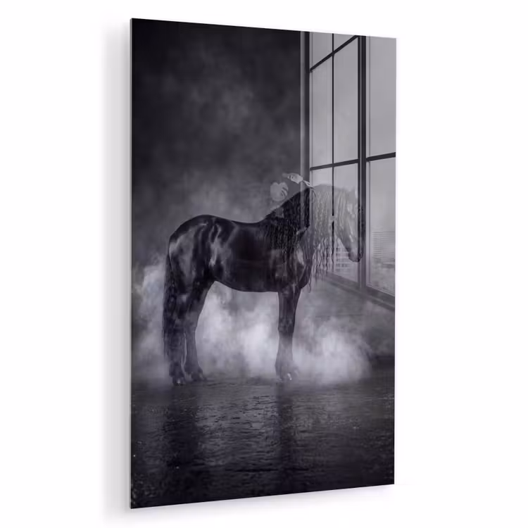 Glas schilderij - Paard - Magisch - Zwart — 1