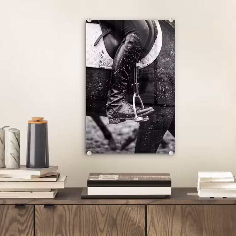 Glas schilderij - Paard - Sport - Zwart - Wit — 2