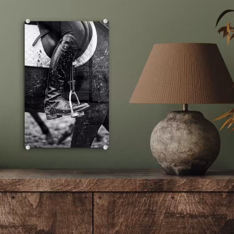 Glas schilderij - Paard - Sport - Zwart - Wit — 4