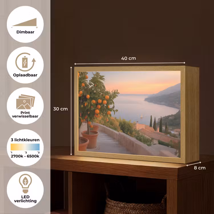 Lightbox - Wandlamp - Middelandse zee - Sinaasappel - Heuvels - Zee — 10