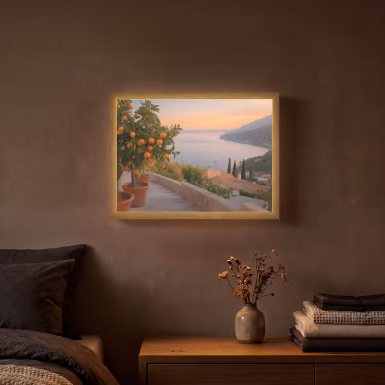 Lightbox - Wandlamp - Middelandse zee - Sinaasappel - Heuvels - Zee — 3