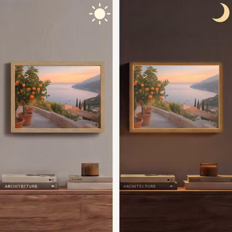 Lightbox - Wandlamp - Middelandse zee - Sinaasappel - Heuvels - Zee — 6