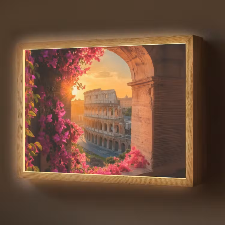 Lightbox - Wandlamp - Colosseum - Rome - Roze Bloemen — 1