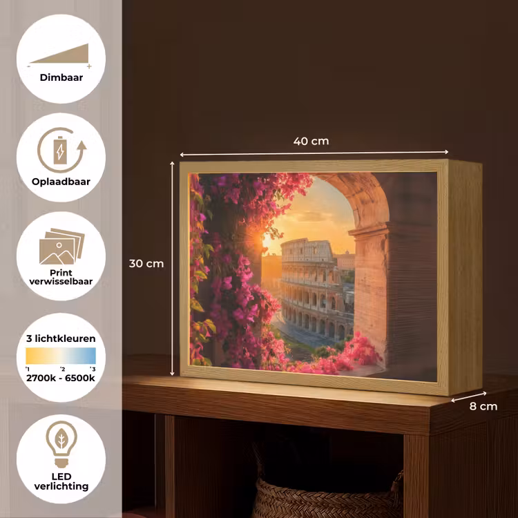 Lightbox - Wandlamp - Colosseum - Rome - Roze Bloemen — 10
