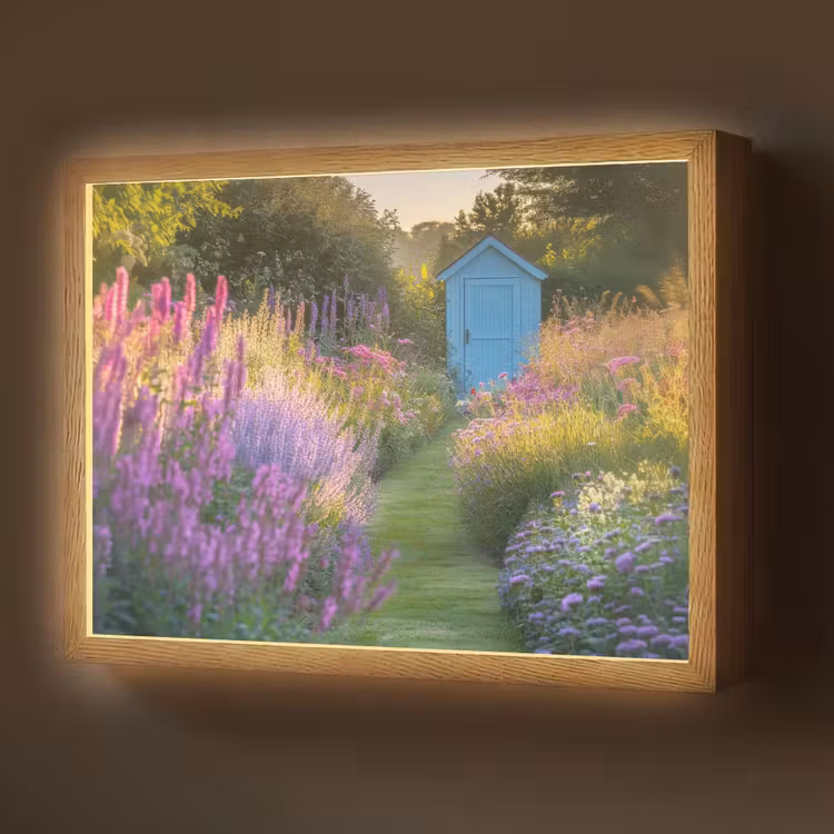 Lightbox - Wandlamp - Tuinhuisje - Blauw - Bloemen — 1