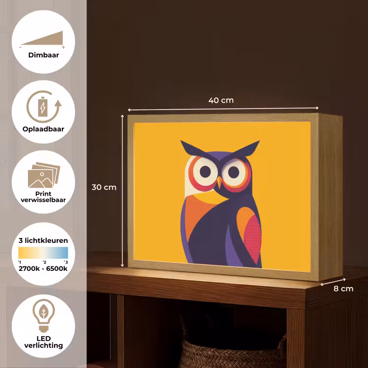 Lightbox - Wandlamp - Uil - Grafisch - Kleurrijk - Ogen — 10