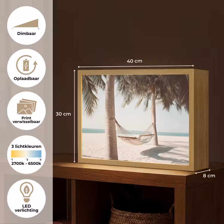Lightbox - Wandlamp - Hangmat - Palmbomen - Strand - Zee — 10