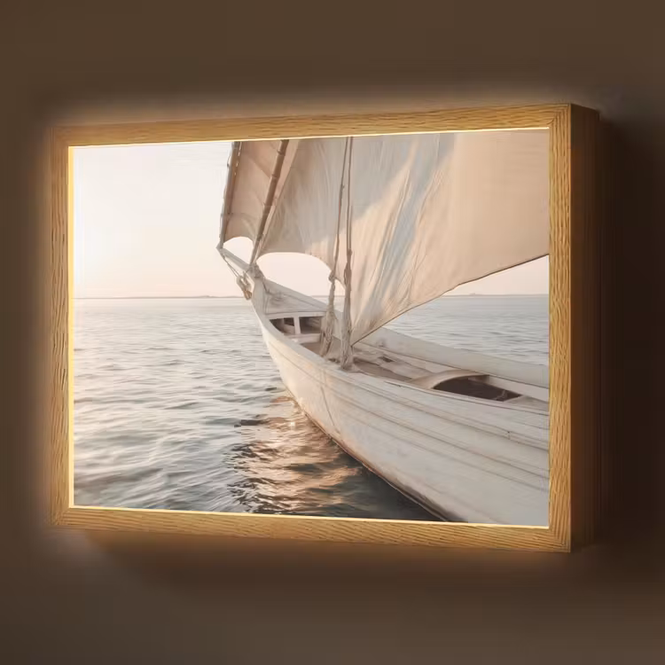 Lightbox - Wandlamp - Zeilboot - Zee - Beige - Zon — 1