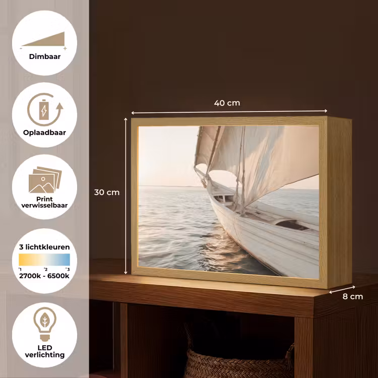 Lightbox - Wandlamp - Zeilboot - Zee - Beige - Zon — 10