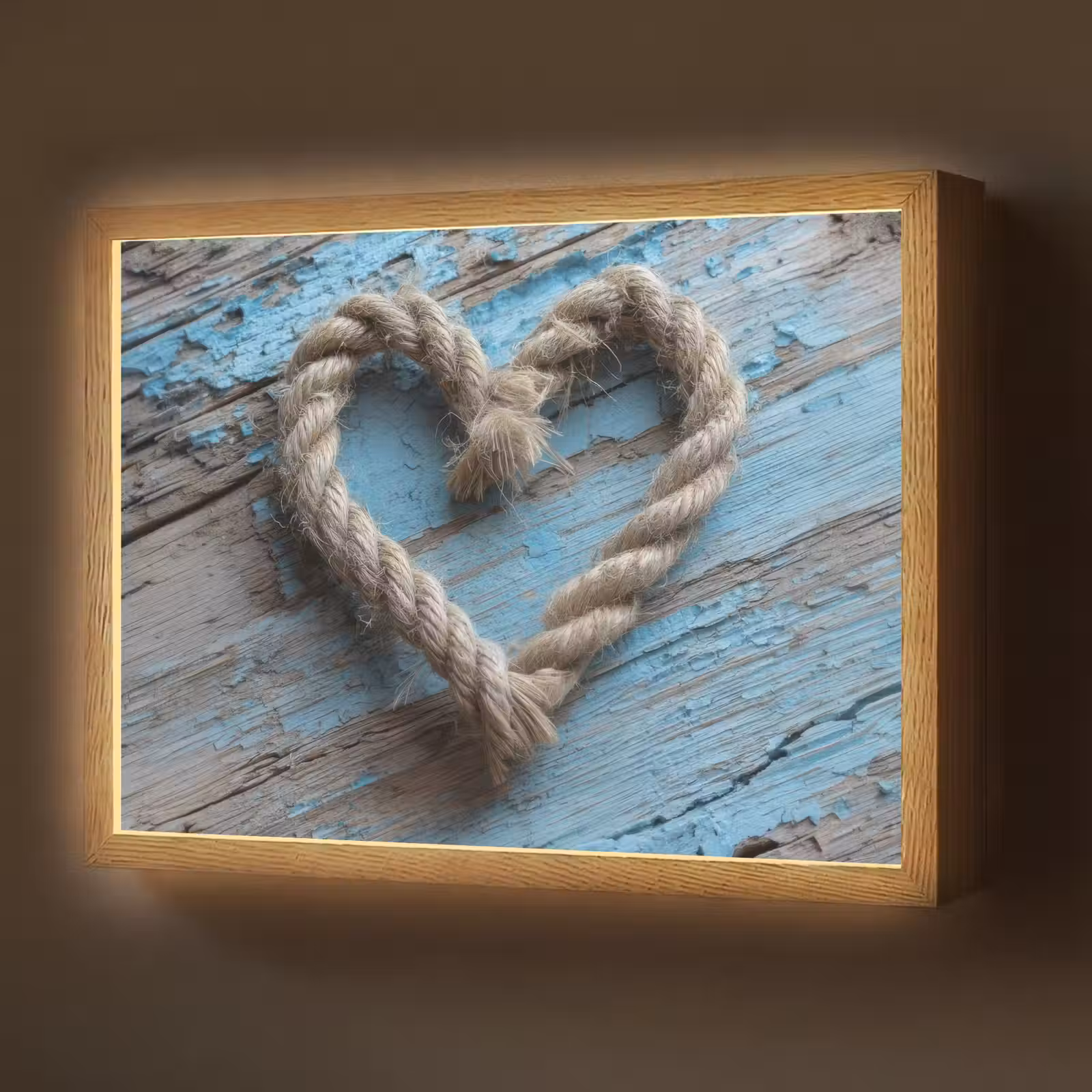 Lightbox - Wandlamp - Hart - Touw - Hout - Rustiek — 1