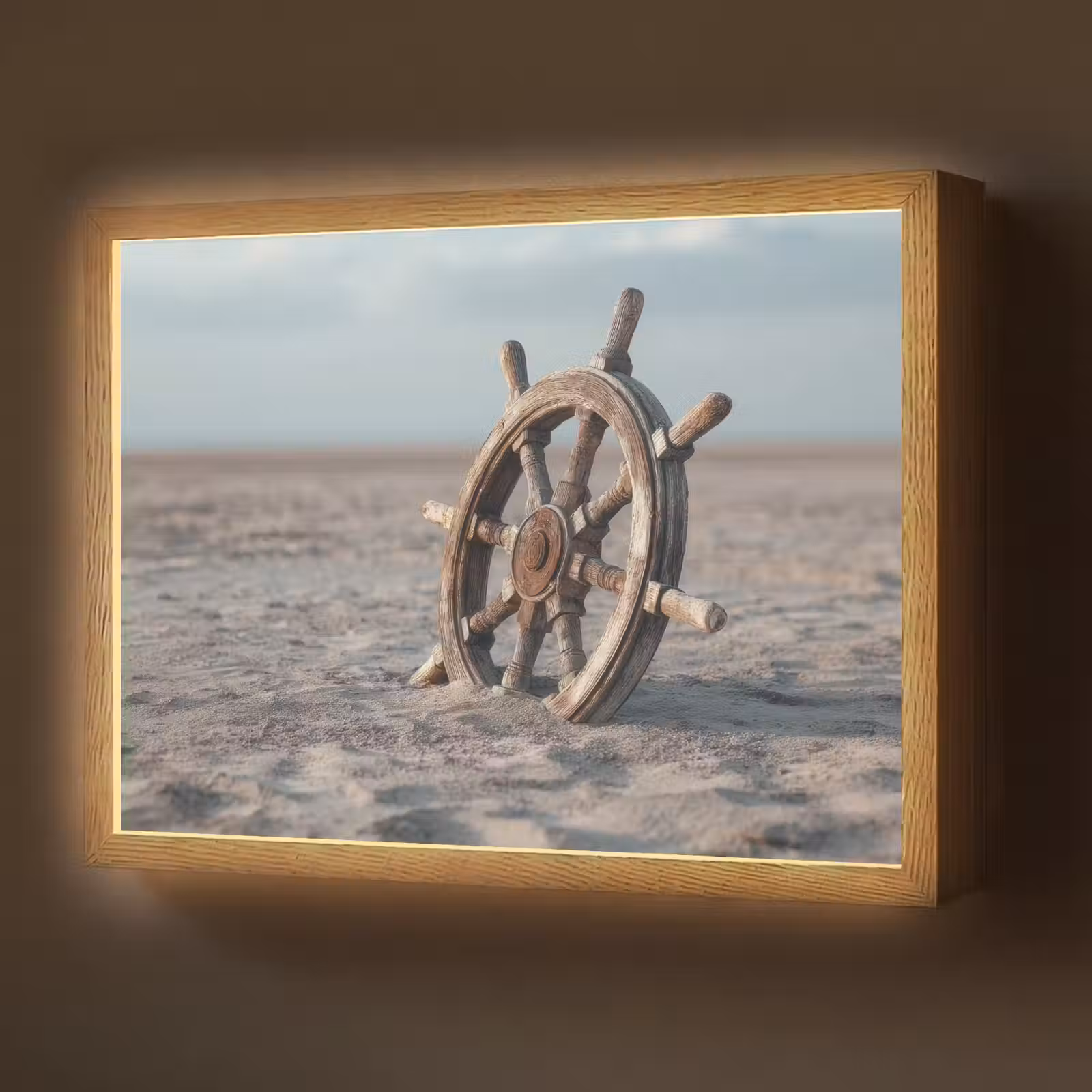 Lightbox - Wandlamp - Scheepsstuur - Hout - Bruin - Zand — 1