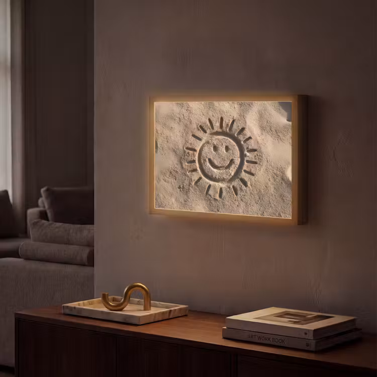 Lightbox - Wandlamp - Gezichtje - Zon - Zand - Getekend — 2