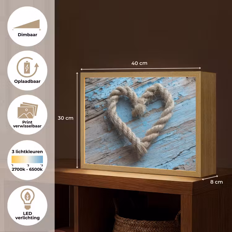 Lightbox - Wandlamp - Hart - Touw - Hout - Rustiek — 10