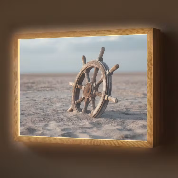 Lightbox - Wandlamp - Scheepsstuur - Hout - Bruin - Zand — 1