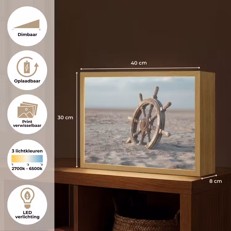 Lightbox - Wandlamp - Scheepsstuur - Hout - Bruin - Zand — 10