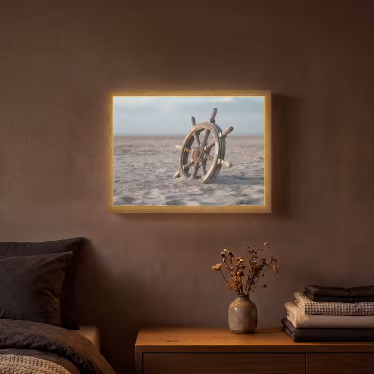 Lightbox - Wandlamp - Scheepsstuur - Hout - Bruin - Zand — 3