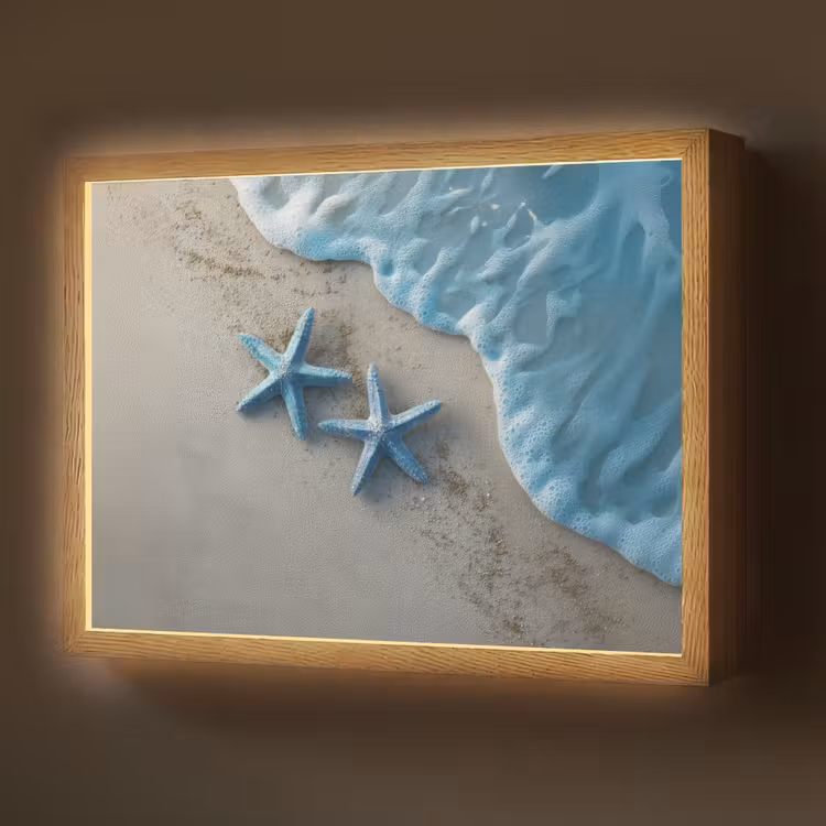 Lightbox - Wandlamp - Zeesterren - Zand - Zee - Blauw — 1