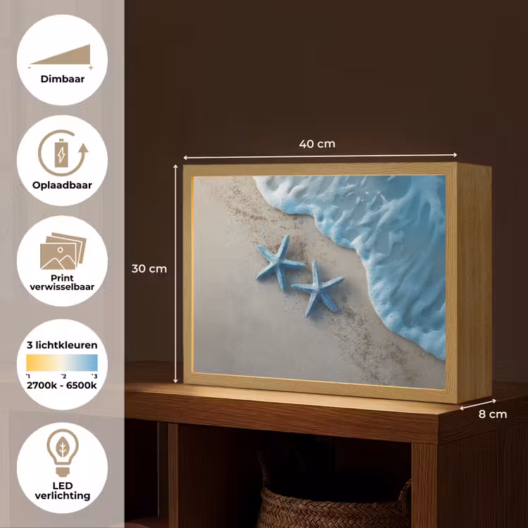 Lightbox - Wandlamp - Zeesterren - Zand - Zee - Blauw — 10
