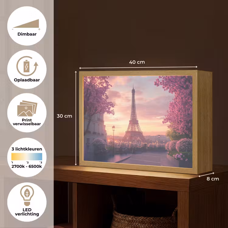 Lightbox - Wandlamp - Eiffeltoren - Parijs - Roze — 10