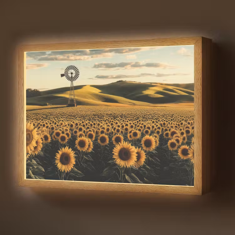 Lightbox - Wandlamp - Zonnebloem - Veld - Windmolen — 1