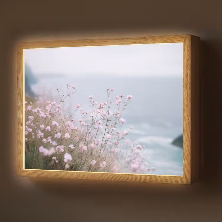 Lightbox - Wandlamp - Klif - Bloemen - Zee - Roze — 1