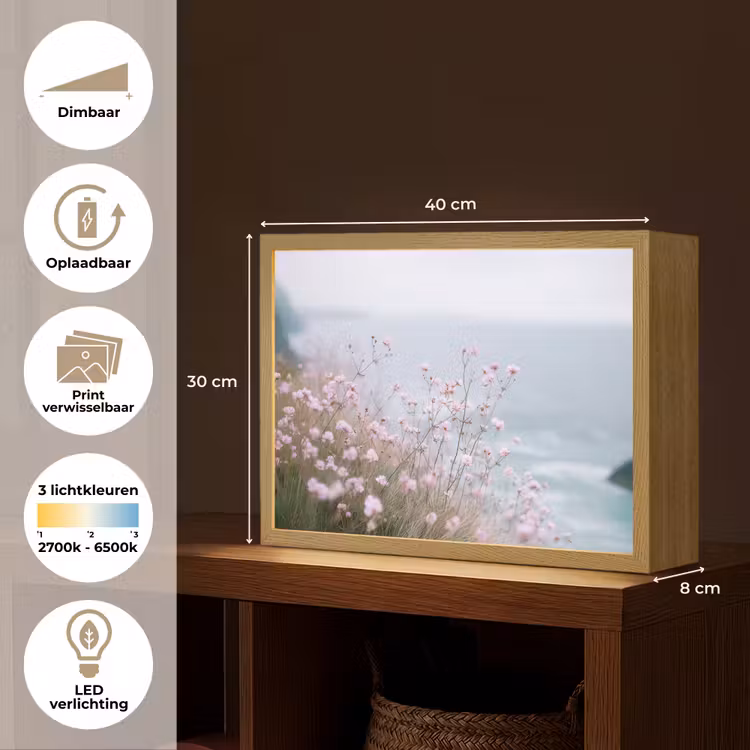 Lightbox - Wandlamp - Klif - Bloemen - Zee - Roze — 10