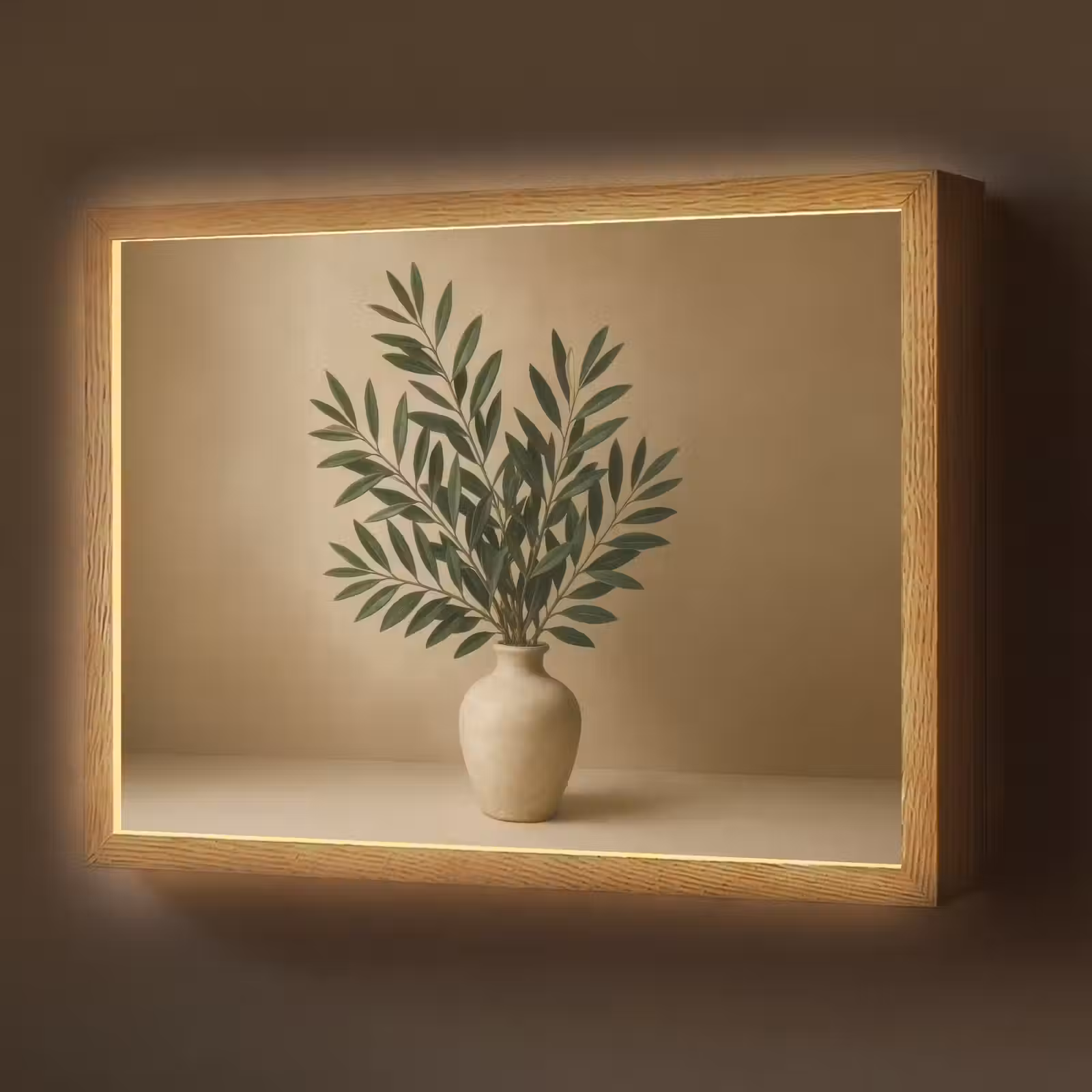 Lightbox - Wandlamp - Vaas - Olijftakken - Bladeren - Beige — 1