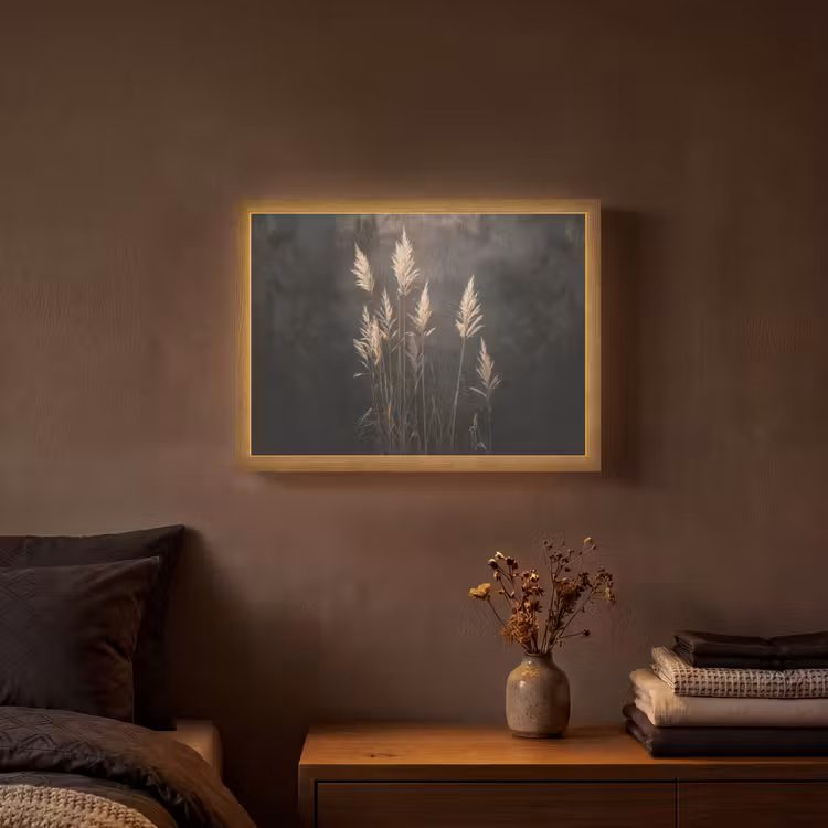 Lightbox - Wandlamp - Siergras - Pluimen - Verlichting - Zwart — 3