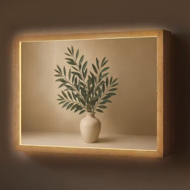 Lightbox - Wandlamp - Vaas - Olijftakken - Bladeren - Beige — 1