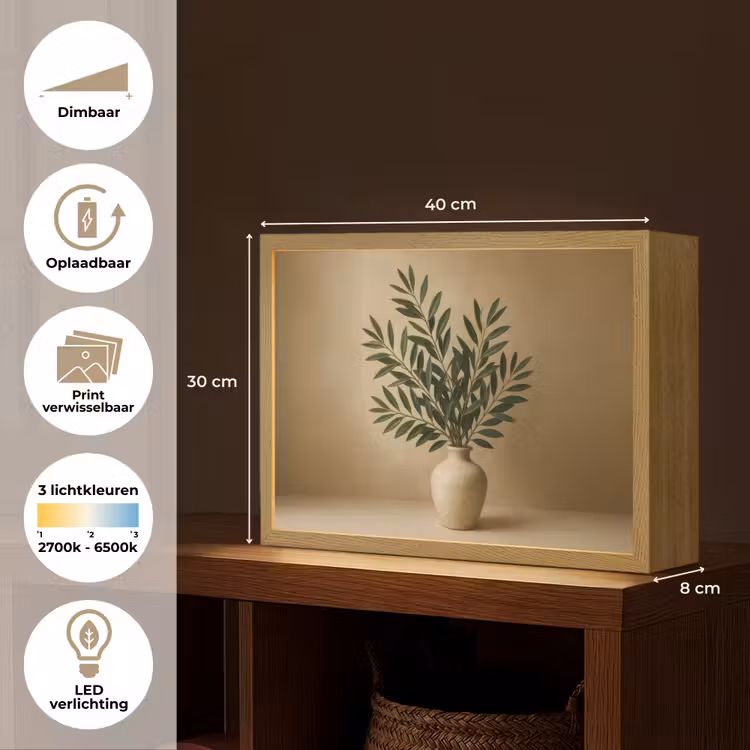Lightbox - Wandlamp - Vaas - Olijftakken - Bladeren - Beige — 10