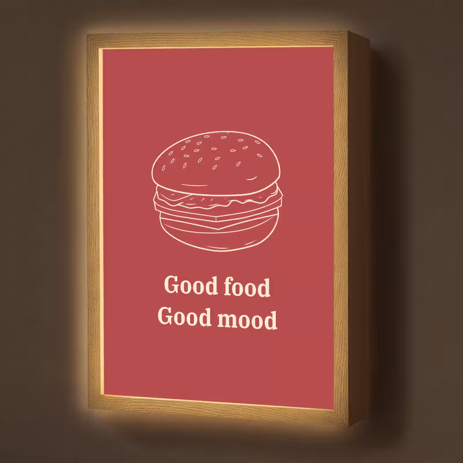 Lightbox - Wandlamp - Dieprood - Lijntekening - Tekst - Hamburger — 1