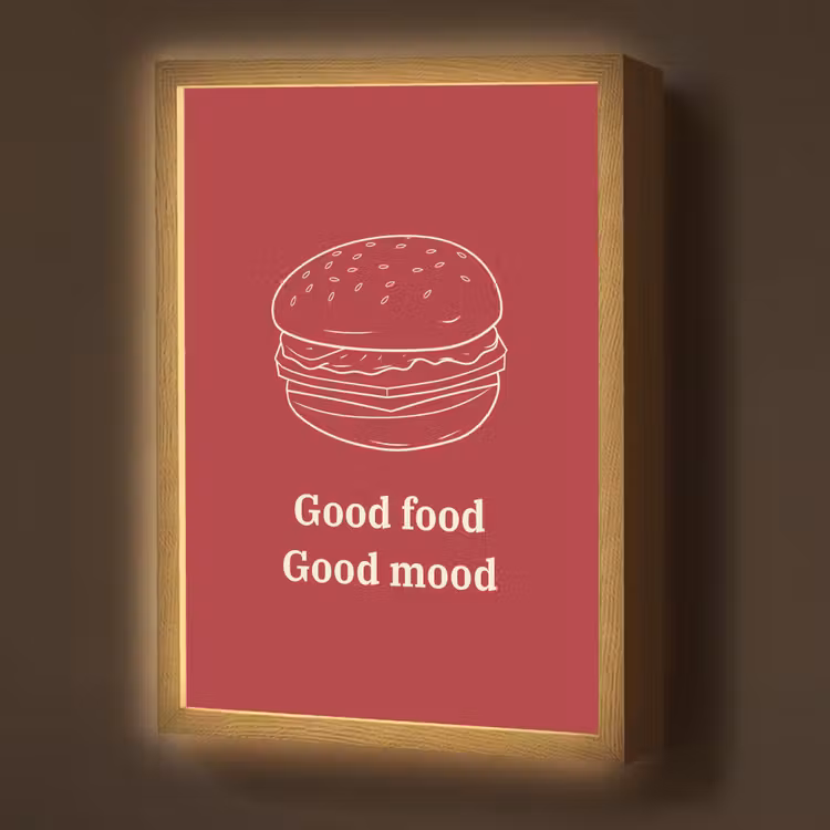 Lightbox - Wandlamp - Dieprood - Lijntekening - Tekst - Hamburger — 1