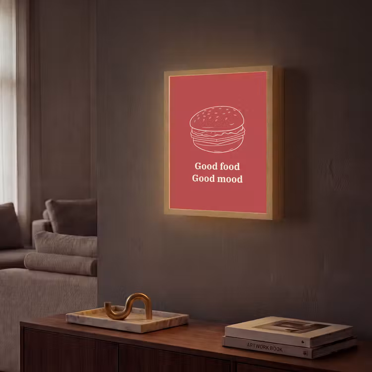 Lightbox - Wandlamp - Dieprood - Lijntekening - Tekst - Hamburger — 2