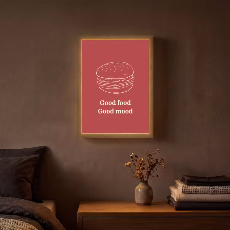 Lightbox - Wandlamp - Dieprood - Lijntekening - Tekst - Hamburger — 3