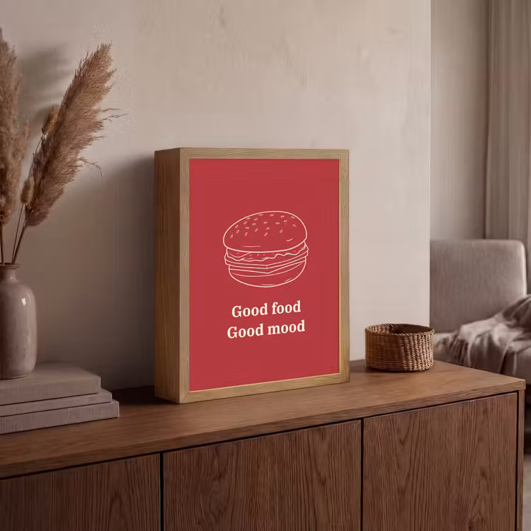 Lightbox - Wandlamp - Dieprood - Lijntekening - Tekst - Hamburger — 4