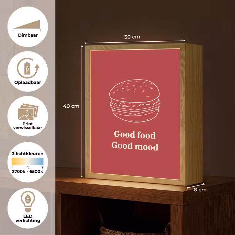 Lightbox - Wandlamp - Dieprood - Lijntekening - Tekst - Hamburger — 9