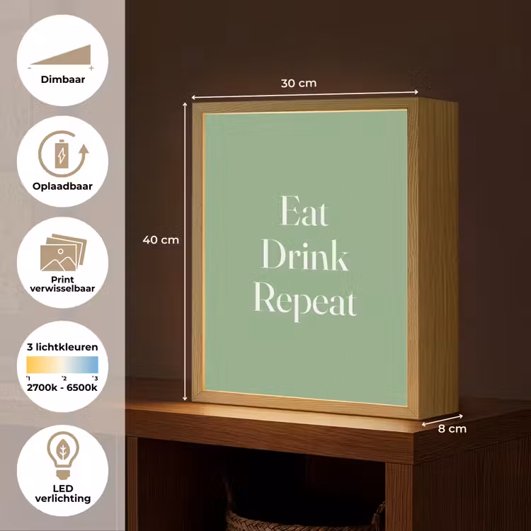 Lightbox - Wandlamp - Eten - Drinken - Tekst - Mintgroen — 9