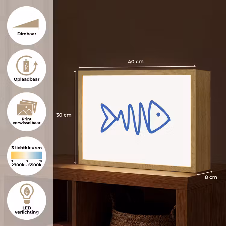 Lightbox - Wandlamp - Vis - Minimalistisch - Blauw - Lijn — 10