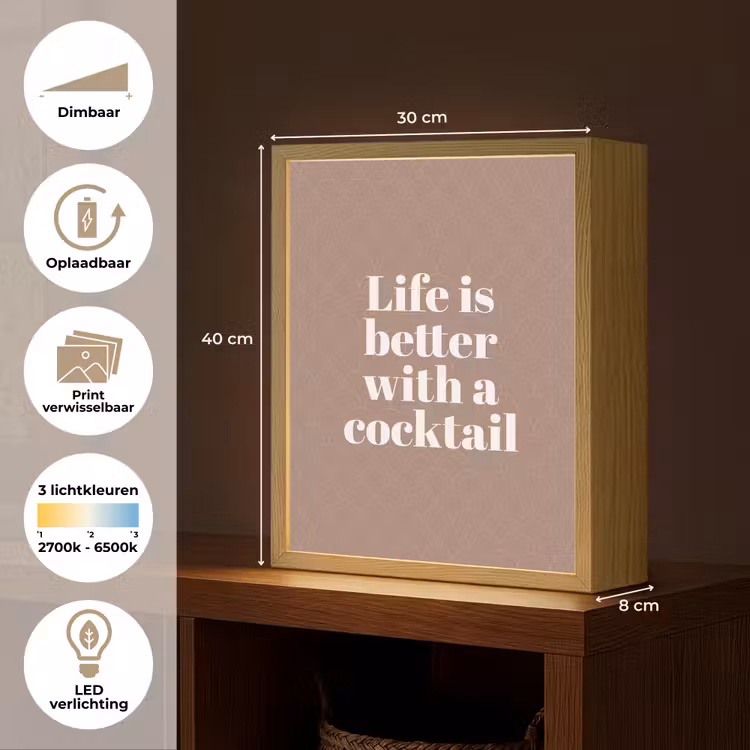 Lightbox - Wandlamp - Cocktail - Tekst - Patroon - Wit — 9