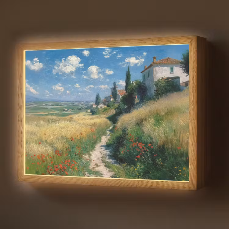 Lightbox - Wandlamp - Zandpad - Huis - Bomen - Grasveld — 1